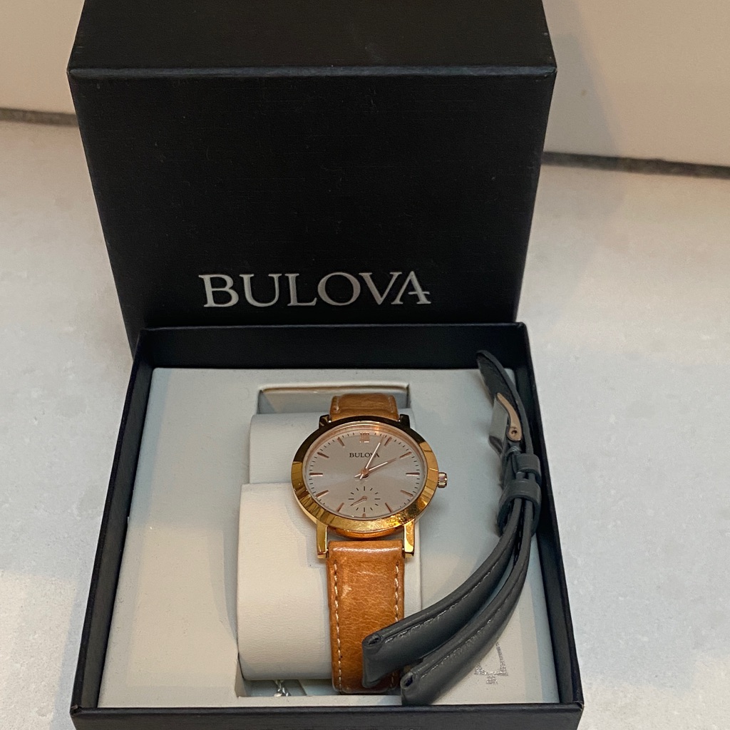 Bulova Rose Gold Watch With Tan Leather Strap